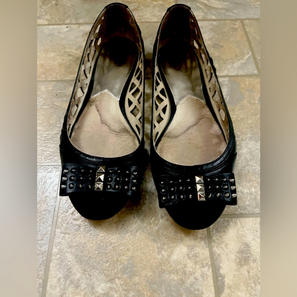 Michael Kors Black Studded Bow Flats - Picture 3 of 5
